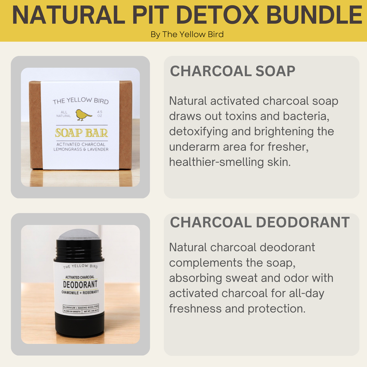 Pit Detox Bundle | Deodorant + Lavender, Lemongrass, Charcoal Soap Bar