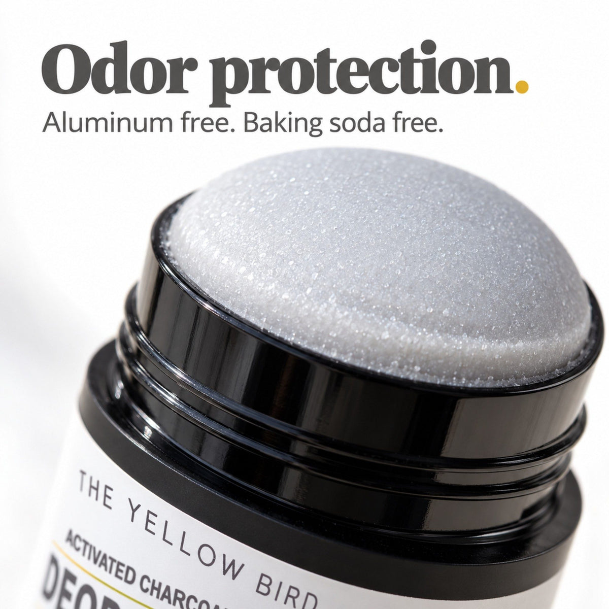 Close-up of aluminum free, baking soda free natural deodorant stick for odor protection