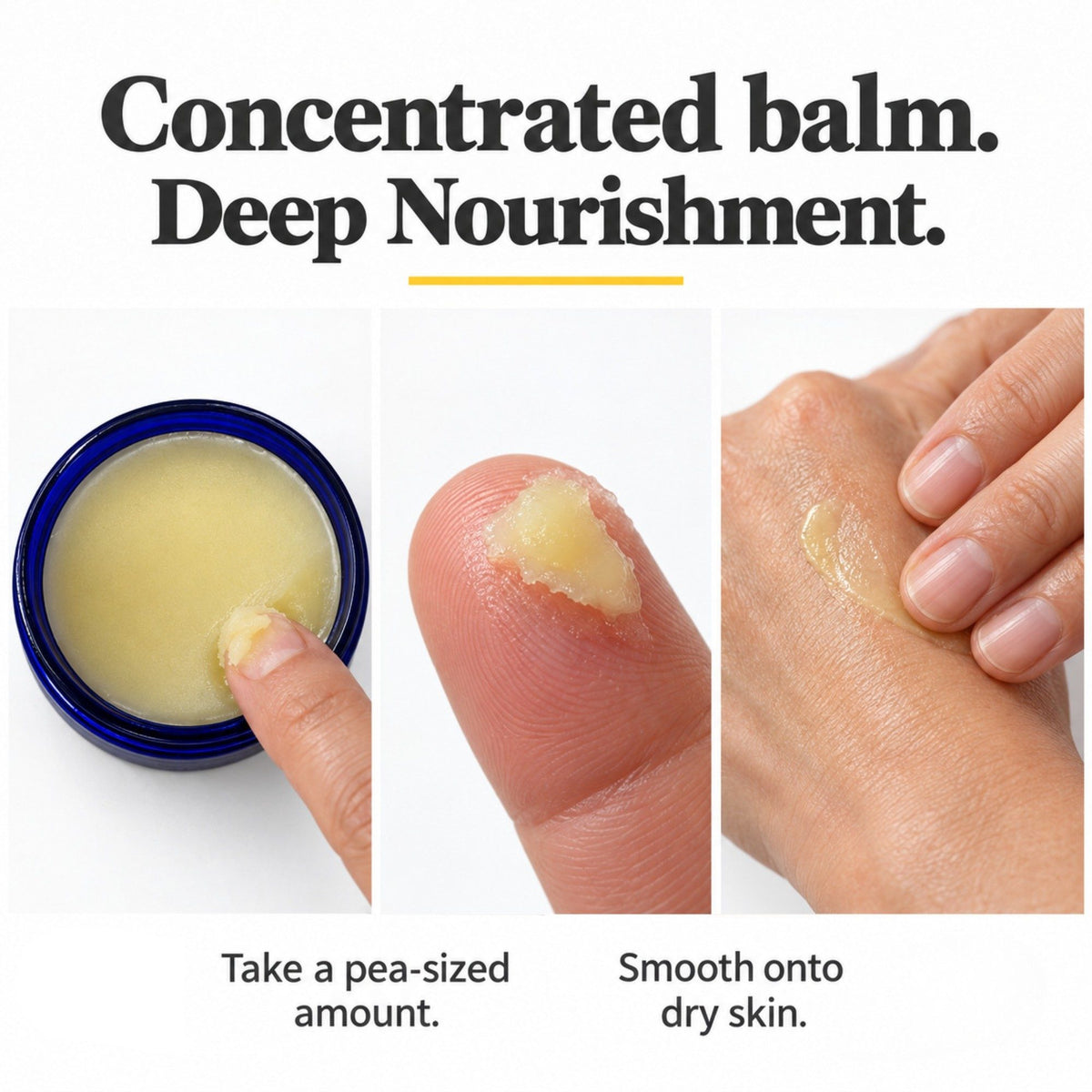 How to use Everything Soothing Balm: take a pea-sized amount and smooth onto dry skin