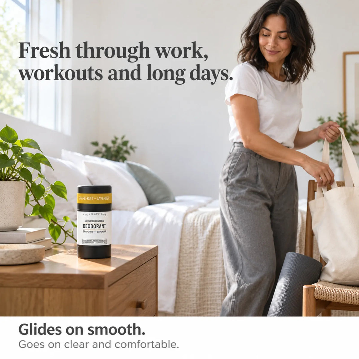 Grapefruit lavender deodorant that glides on clear and keeps you fresh through work, workouts and long days