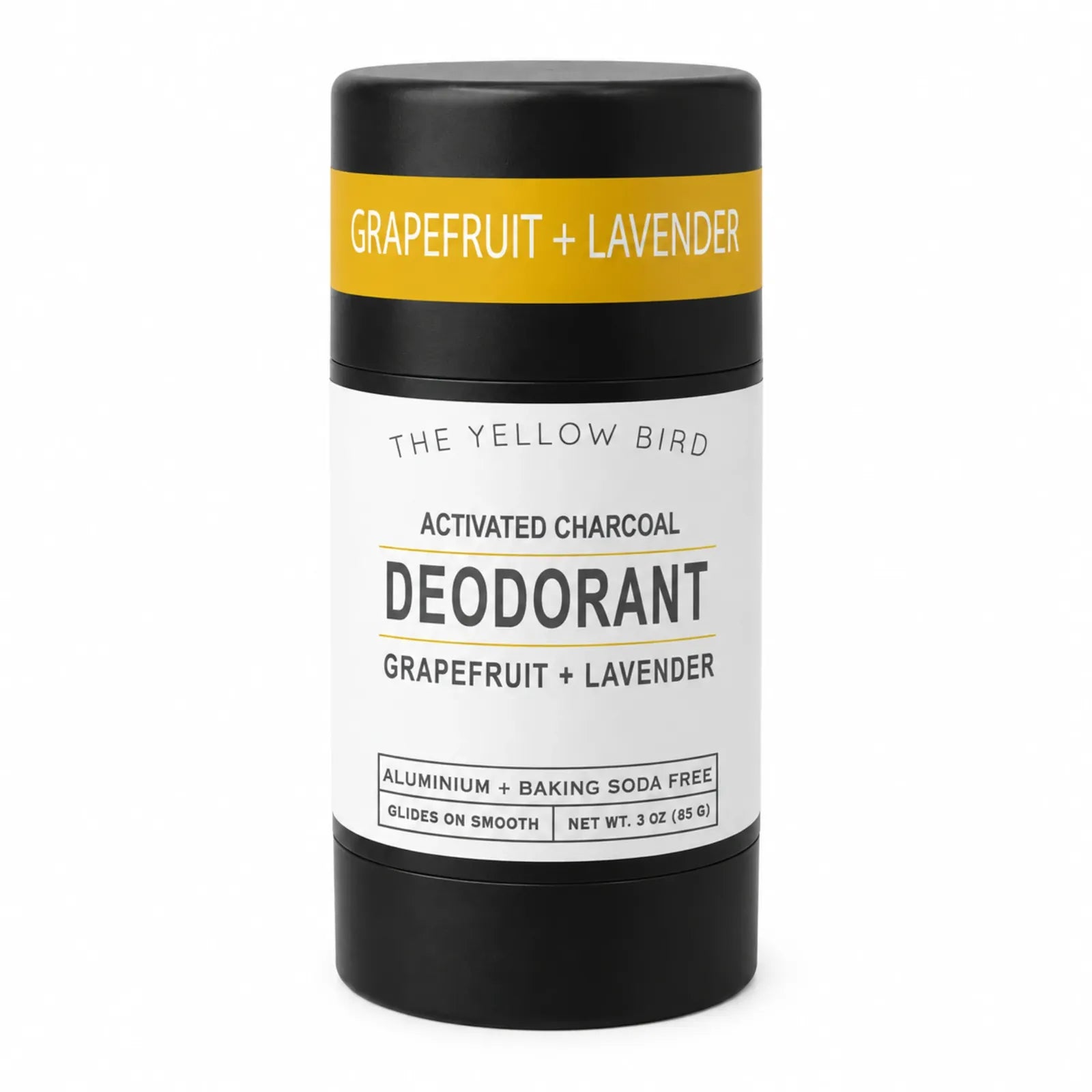 The Yellow Bird Grapefruit + Lavender natural deodorant stick with activated charcoal, aluminum and baking soda free, 3 oz